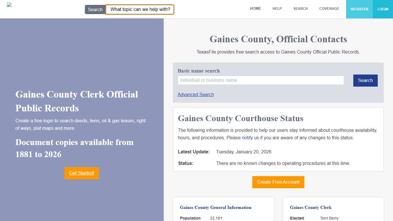 Gaines County Clerk Official Public Records | TexasFile