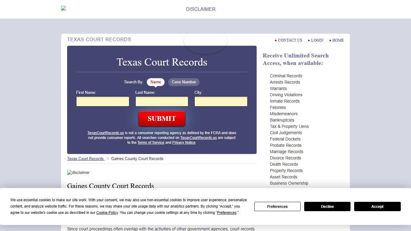 Gaines County Court Records | TexasCourtRecords.us